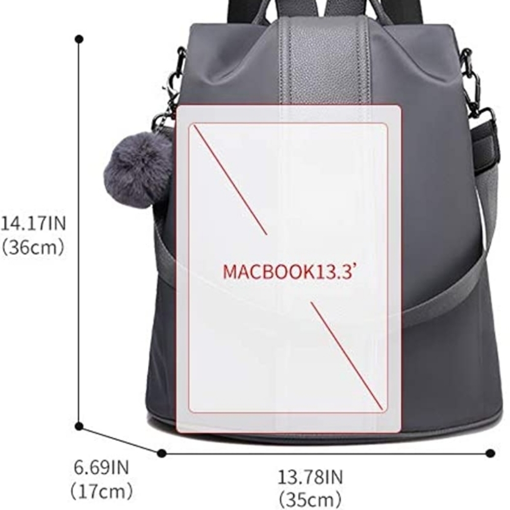 Gray Backpack Purse-Nylon Anti-theft Lightweight Shoulder Bag